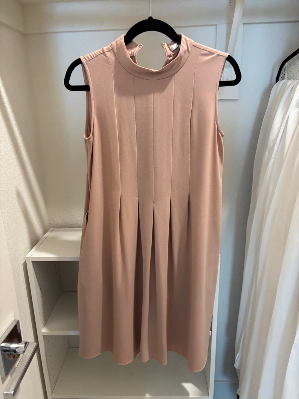 Uniqlo Blush Sleeveless Pleated High-Neck Mini Dress